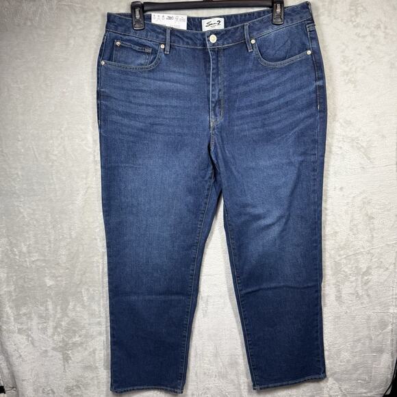 Seven7 NEW Loose Straight Leg Jean Womens 14 Blue Denim High Rise Stretch Zipper - Picture 1 of 15